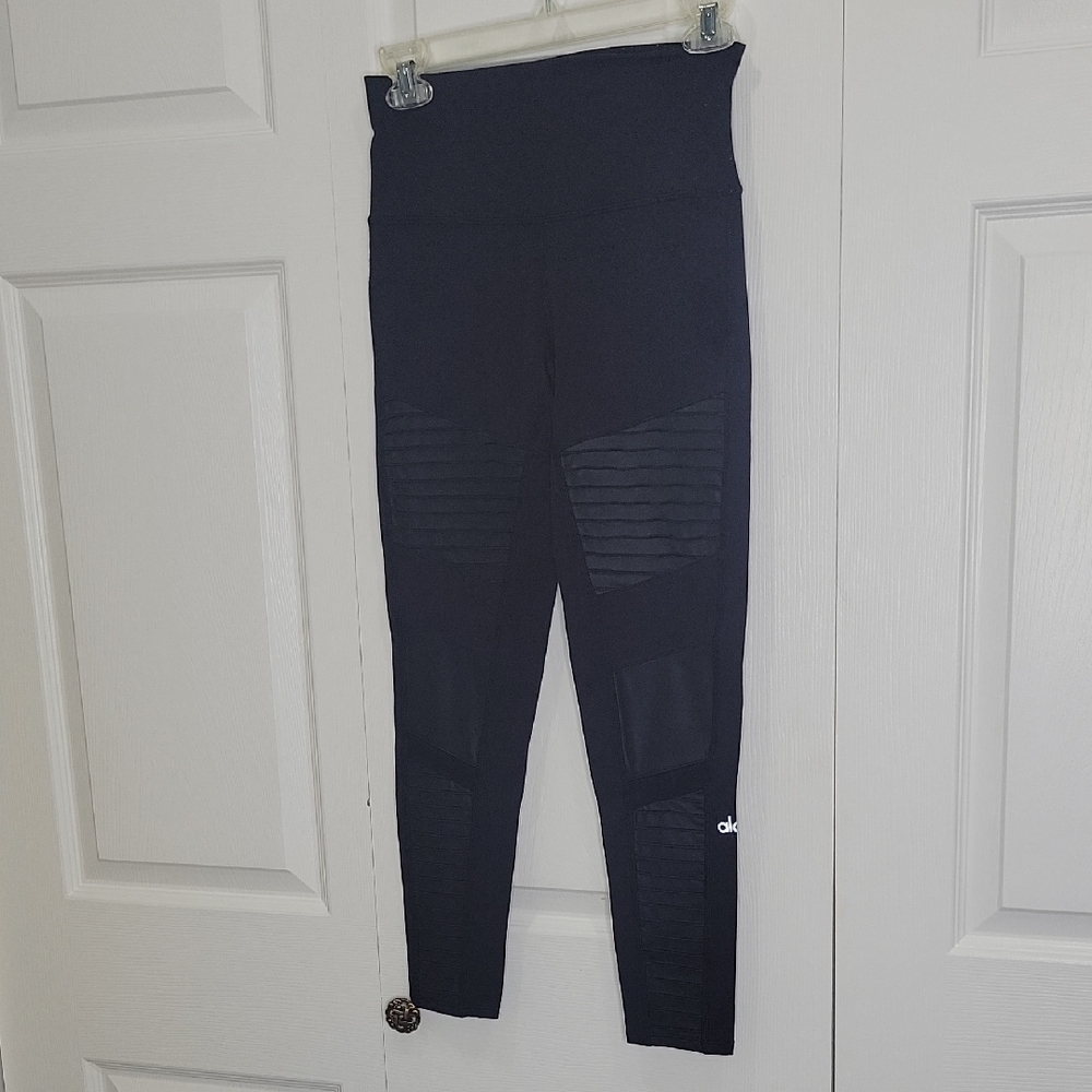 ALO Yoga Black Ribbed Panel Leggings
